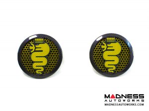 Alfa Romeo 4C Carbon Fiber Speaker Grill Covers - Alfa Logo in Yellow Alfa Romeo 4C Carbon Fiber Speaker Grill Covers - Alfa Logo in Yellow